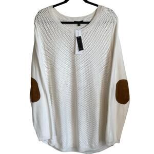 Lety & Me NWT Josey Elbow Patch Knit Sweater Sz 2X Cream Preppy Casual Neutral